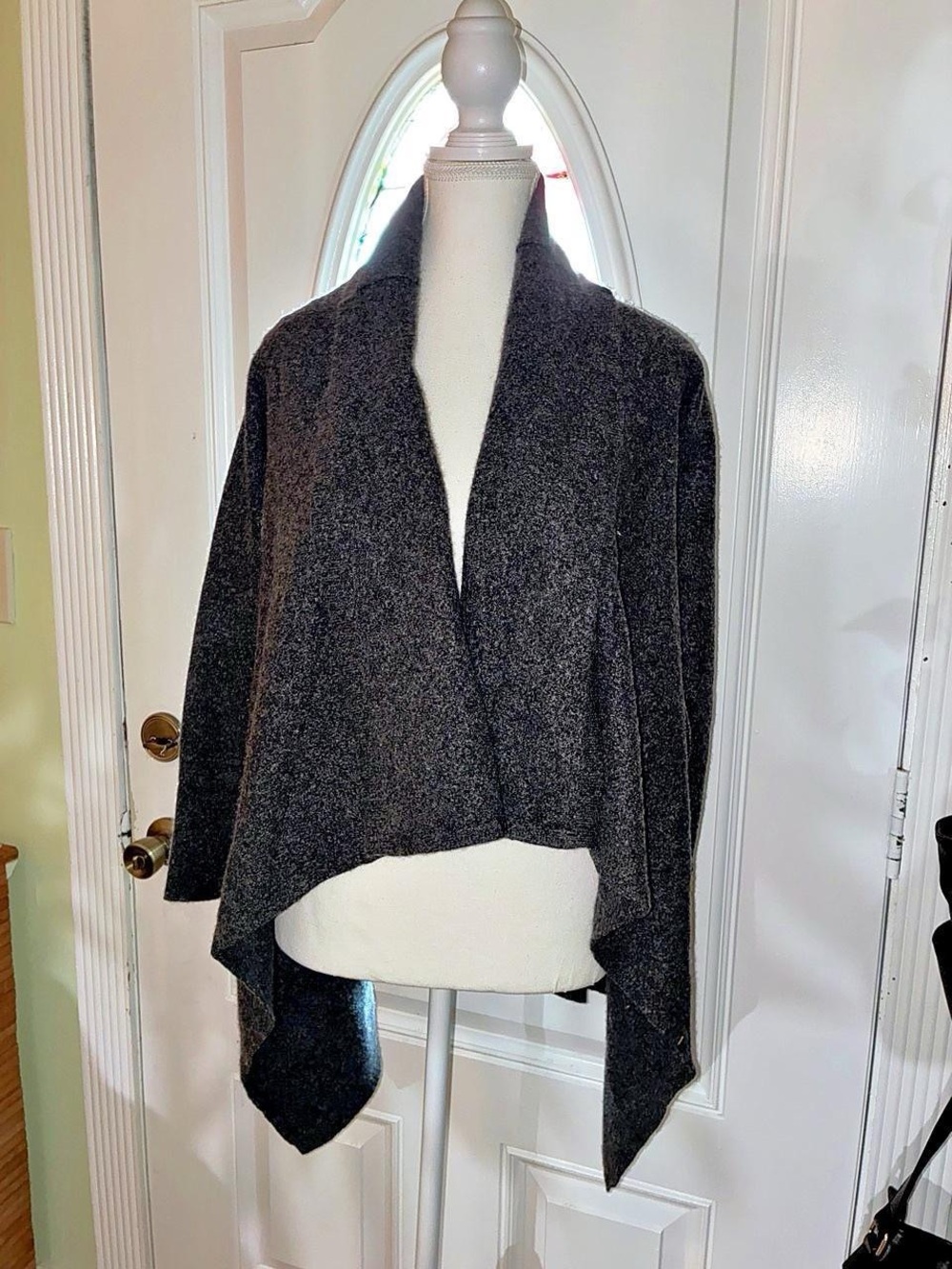 100% Cashmere Open-Front Charcoal Draped Women's Cardigan